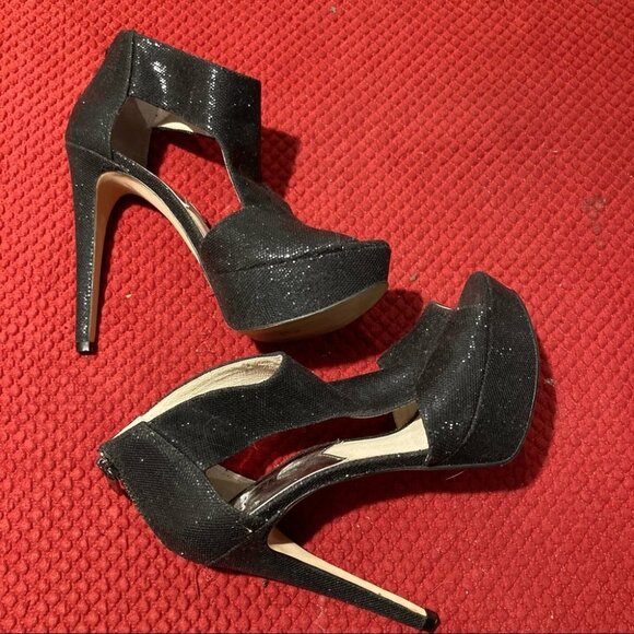MICHAEL KORS Sz 7 Platform  Heeled Sparkly Glitter Zipper Closure Heels - Picture 4 of 8